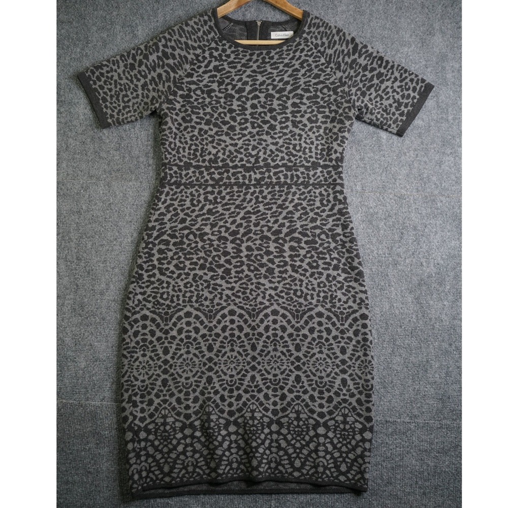 Calvin Klein Grey Leopard Lace Print Knit Sheath Dress CD4W1E40 Mens Size M